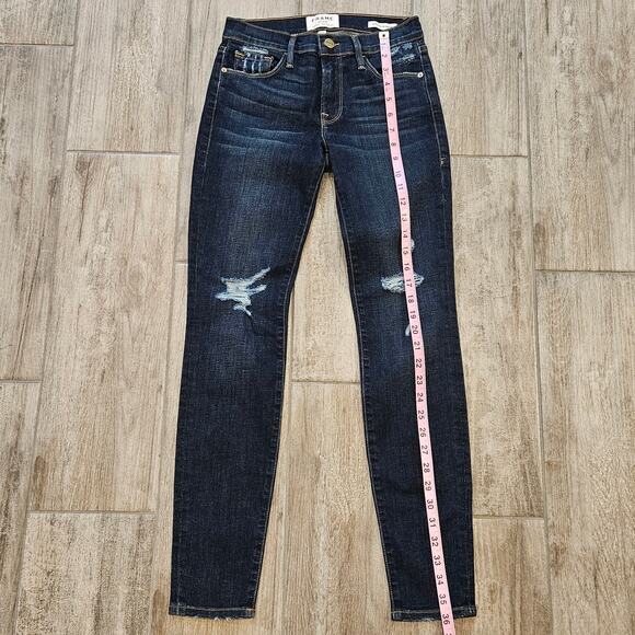 Frame Jeans Womens Size 24 Le Skinny De Jeanne Dark Wash Distressed Ankle Crop - Picture 4 of 12